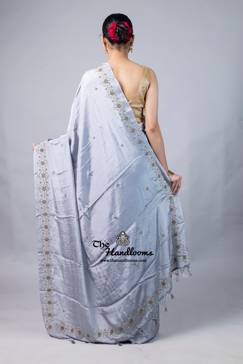 Pure Crepe Silk Handloom Banarasi Saree with Handwork