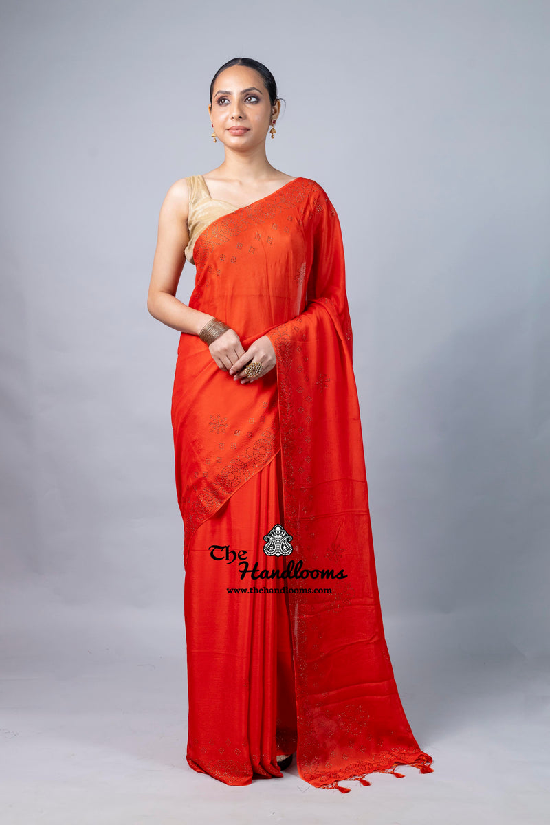 Pure Georgette Handloom Banarasi Saree with Siroski Stone Work