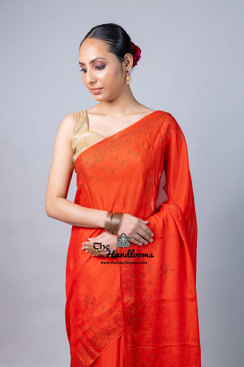 Pure Georgette Handloom Banarasi Saree with Siroski Stone Work