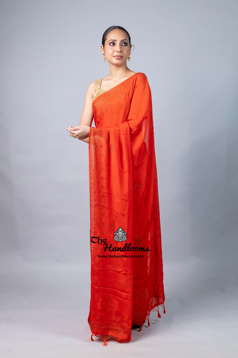 Pure Georgette Handloom Banarasi Saree with Siroski Stone Work