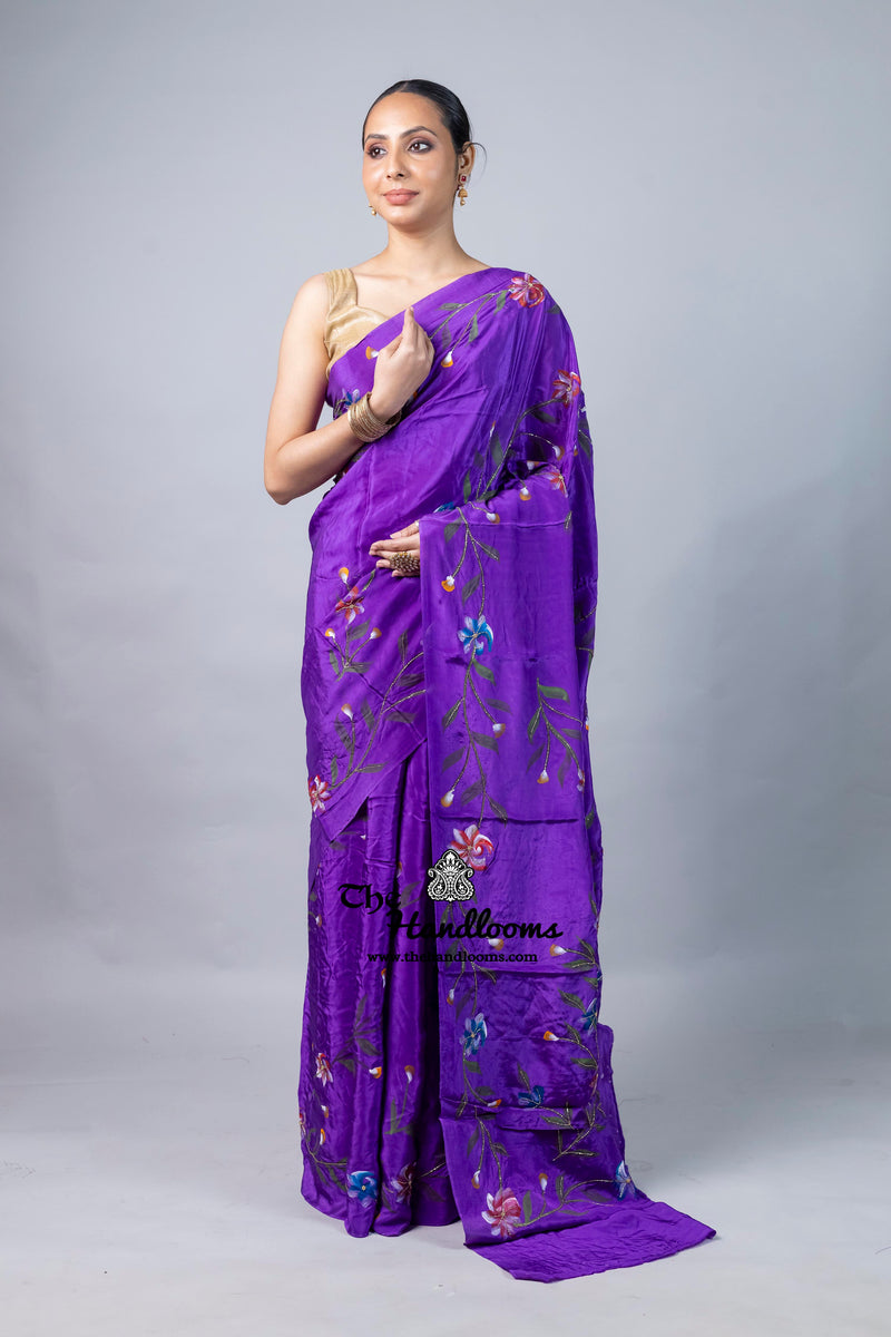 Pure Silk Handloom Banarasi Saree - Handwork Handbrush