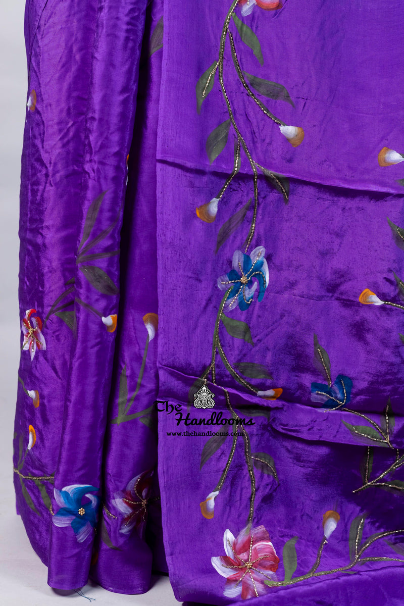 Pure Silk Handloom Banarasi Saree - Handwork Handbrush