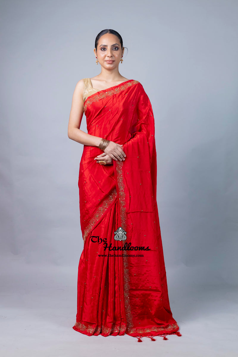 Pure Crepe Silk Handloom Banarasi Saree with Handwork