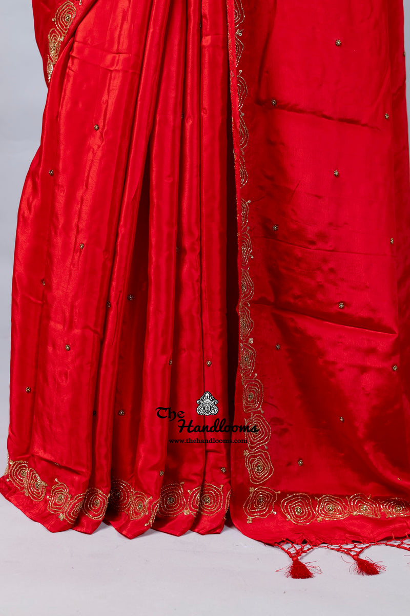 Pure Crepe Silk Handloom Banarasi Saree with Handwork