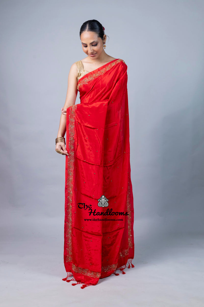 Pure Crepe Silk Handloom Banarasi Saree with Handwork