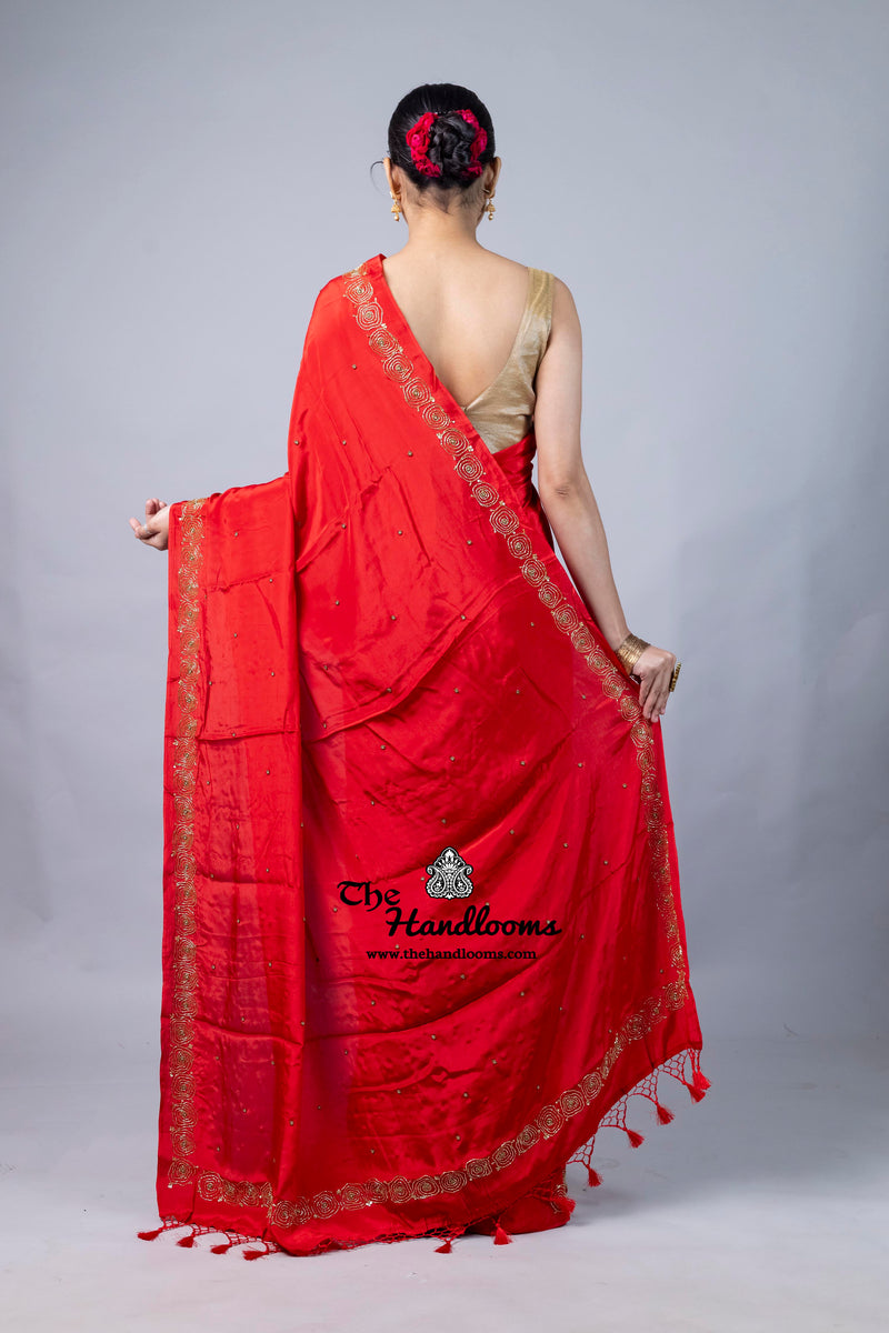 Pure Crepe Silk Handloom Banarasi Saree with Handwork
