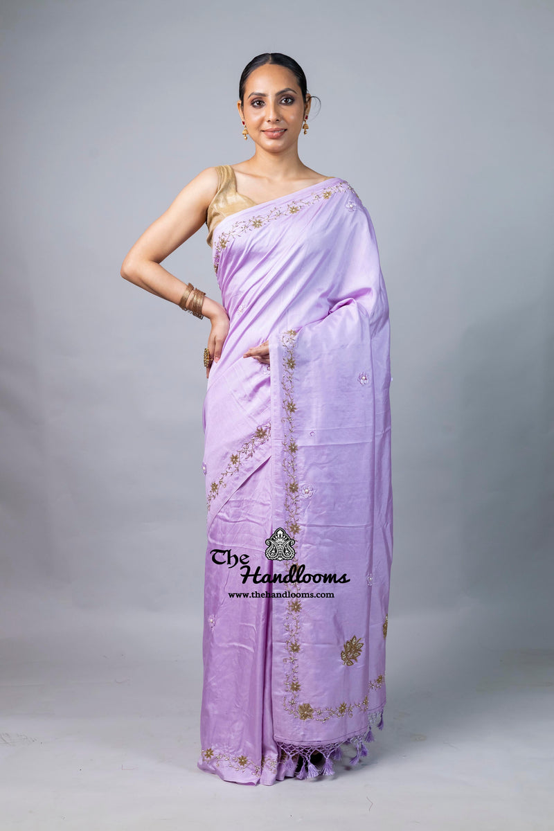 Pure Katan Chiniya Silk Handloom Banarasi Saree with Handwork