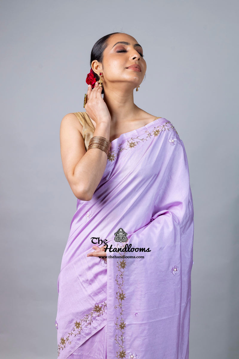 Pure Katan Chiniya Silk Handloom Banarasi Saree with Handwork