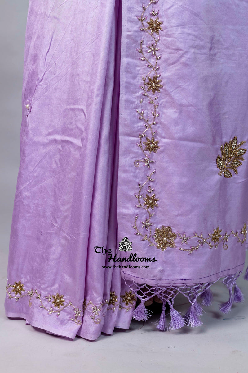 Pure Katan Chiniya Silk Handloom Banarasi Saree with Handwork