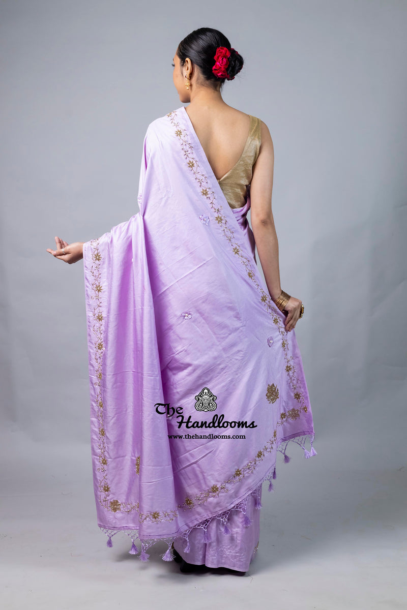 Pure Katan Chiniya Silk Handloom Banarasi Saree with Handwork