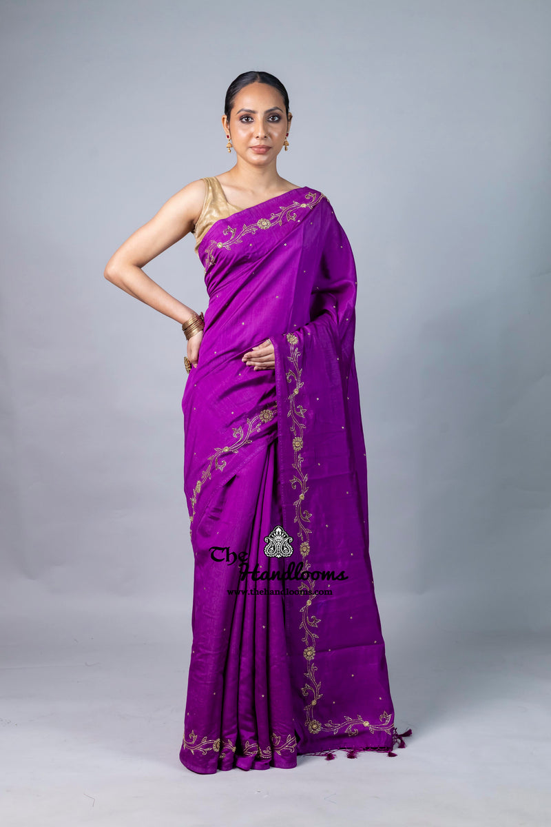 Pure Moonga Silk Handloom Banarasi Saree With Handwork
