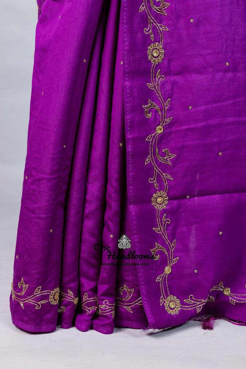 Pure Moonga Silk Handloom Banarasi Saree With Handwork
