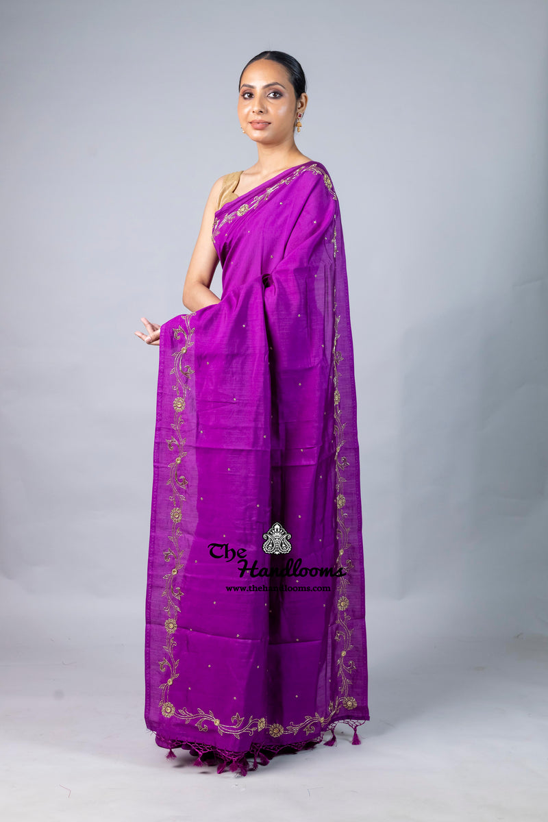 Pure Moonga Silk Handloom Banarasi Saree With Handwork