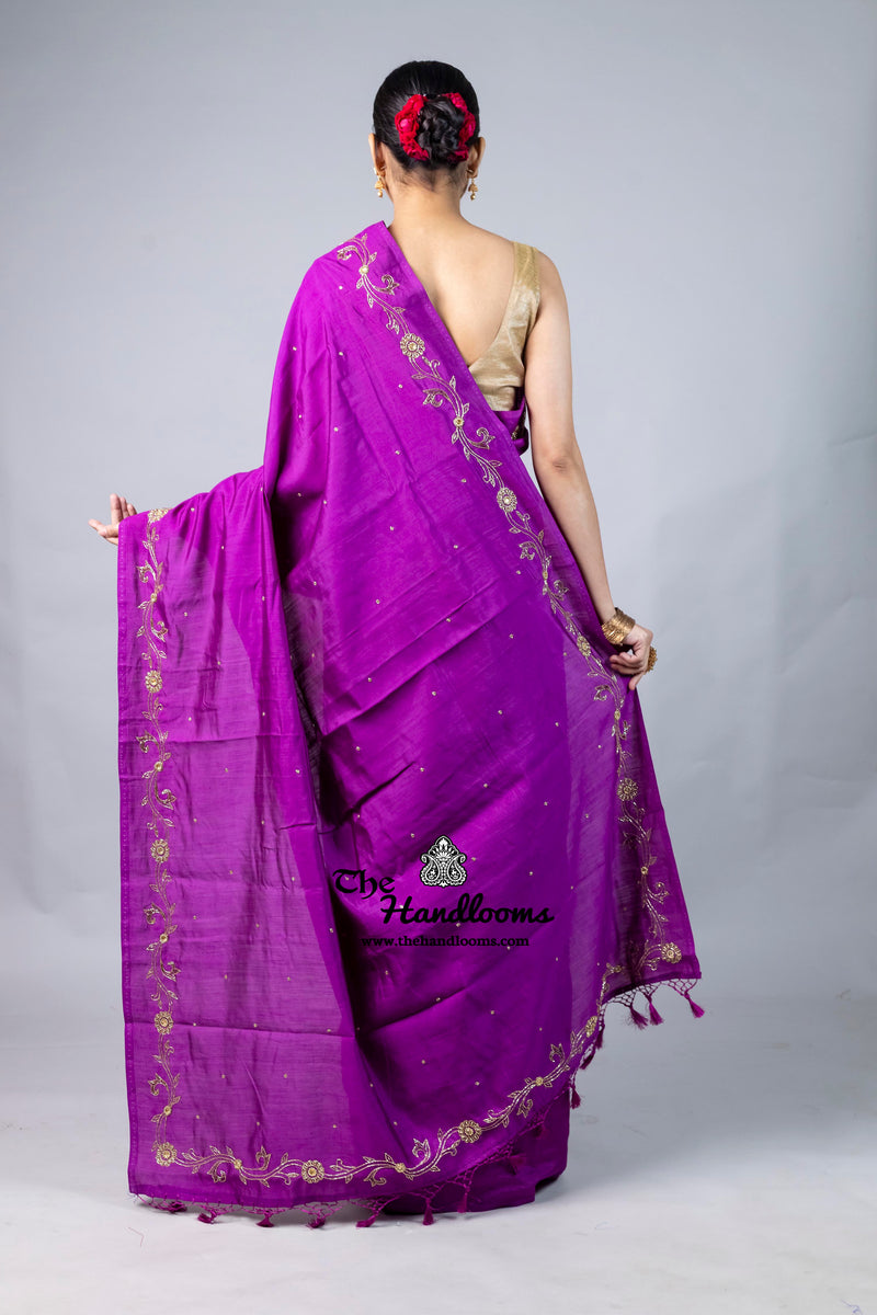 Pure Moonga Silk Handloom Banarasi Saree With Handwork