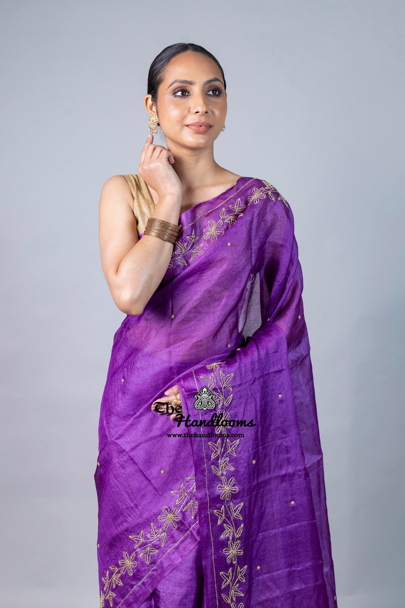 Pure Tussar Silk Handloom Banarasi Saree With Handwork