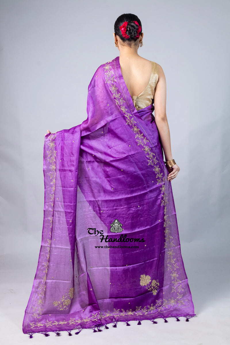 Pure Tussar Silk Handloom Banarasi Saree With Handwork