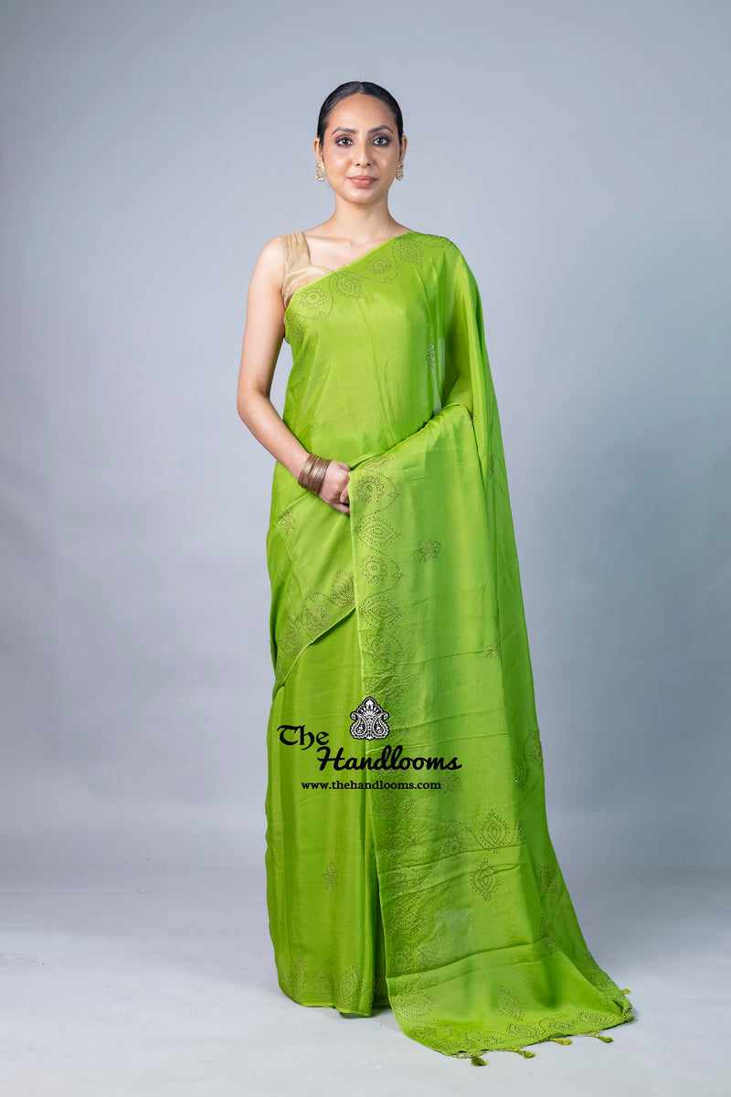 Pure Crepe Silk Handloom Banarasi Saree with Handwork