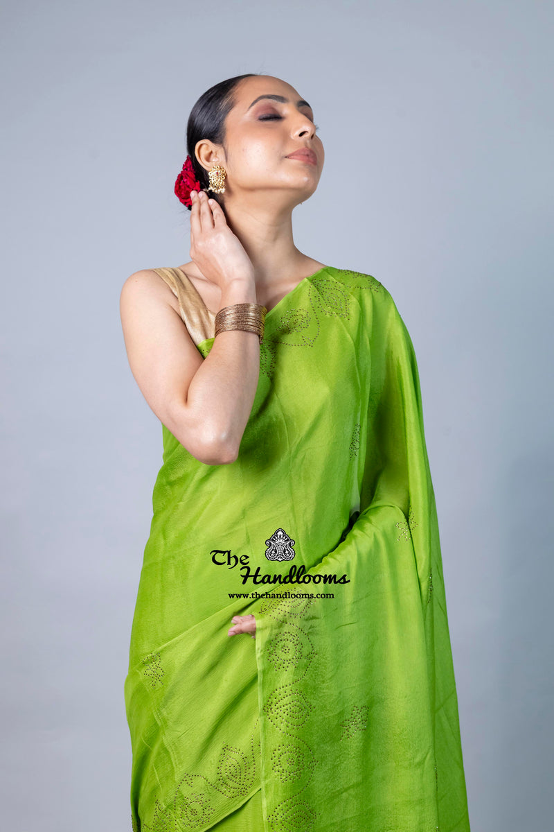 Pure Crepe Silk Handloom Banarasi Saree with Handwork