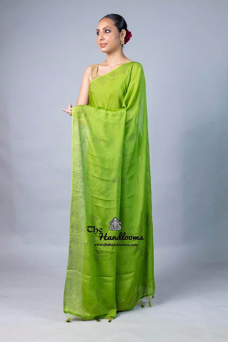 Pure Crepe Silk Handloom Banarasi Saree with Handwork
