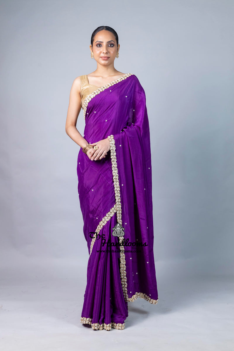 Pure Crepe Silk Handloom Banarasi Saree with Handwork