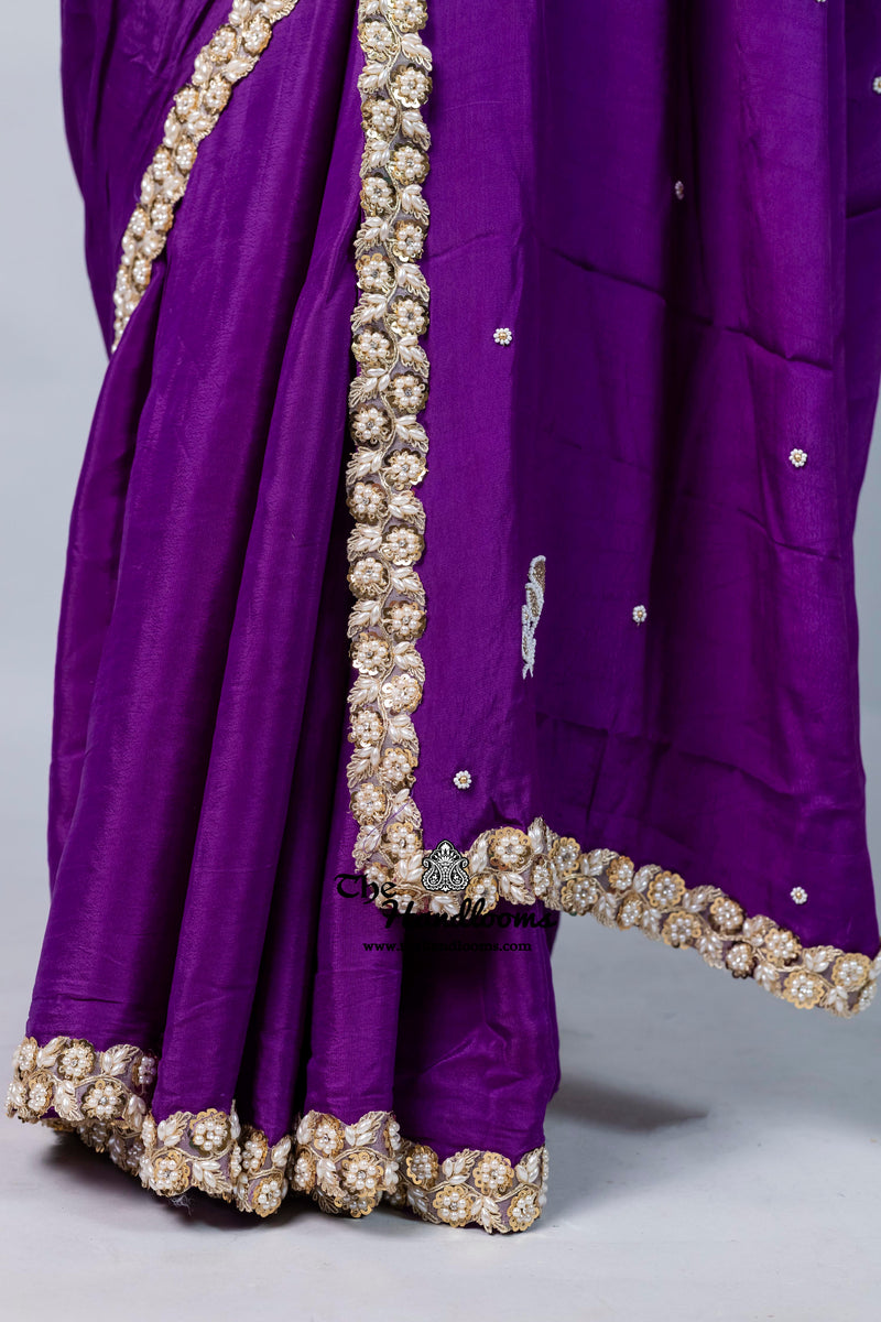 Pure Crepe Silk Handloom Banarasi Saree with Handwork