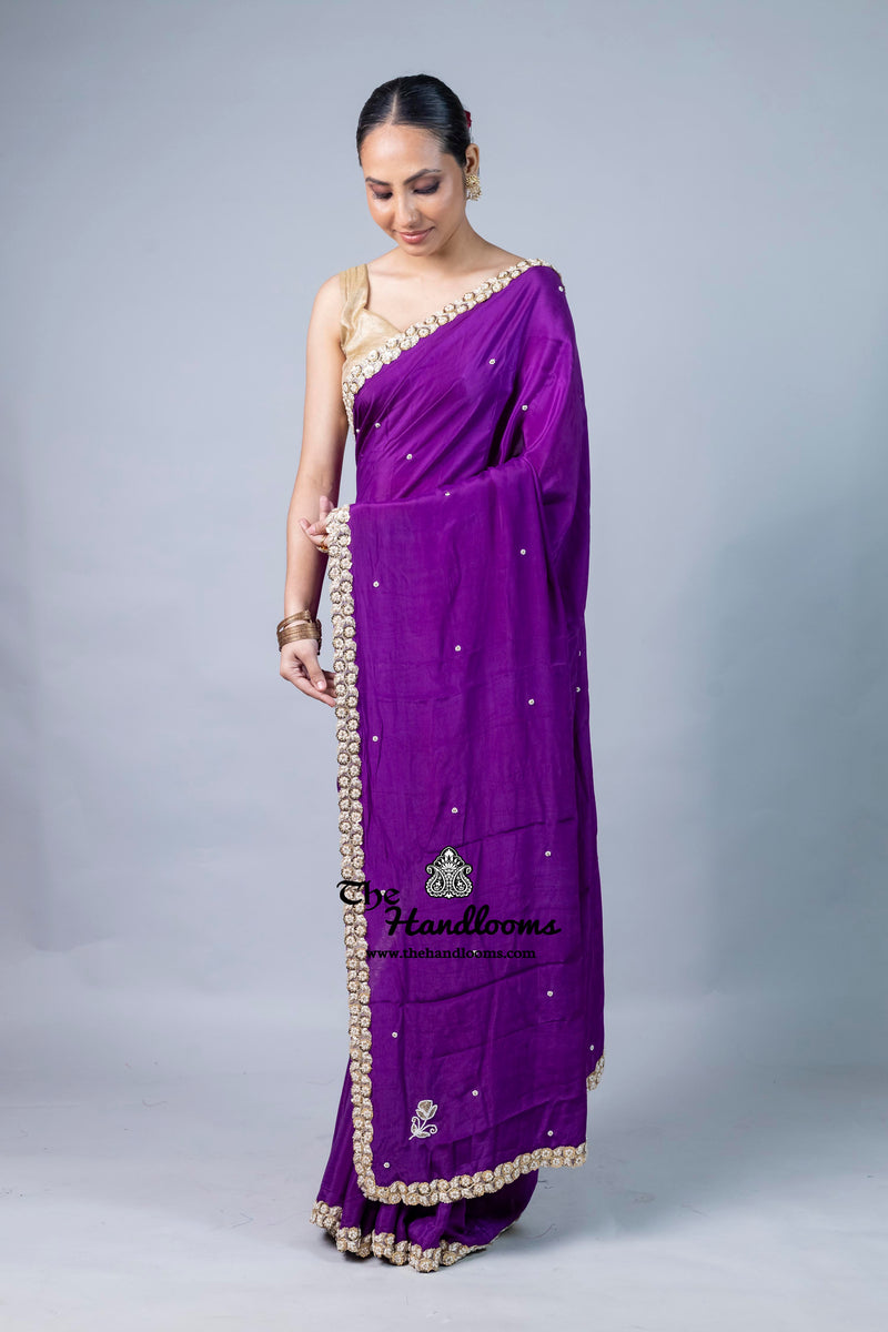 Pure Crepe Silk Handloom Banarasi Saree with Handwork