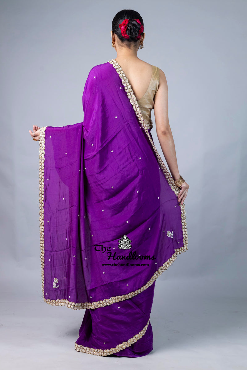 Pure Crepe Silk Handloom Banarasi Saree with Handwork