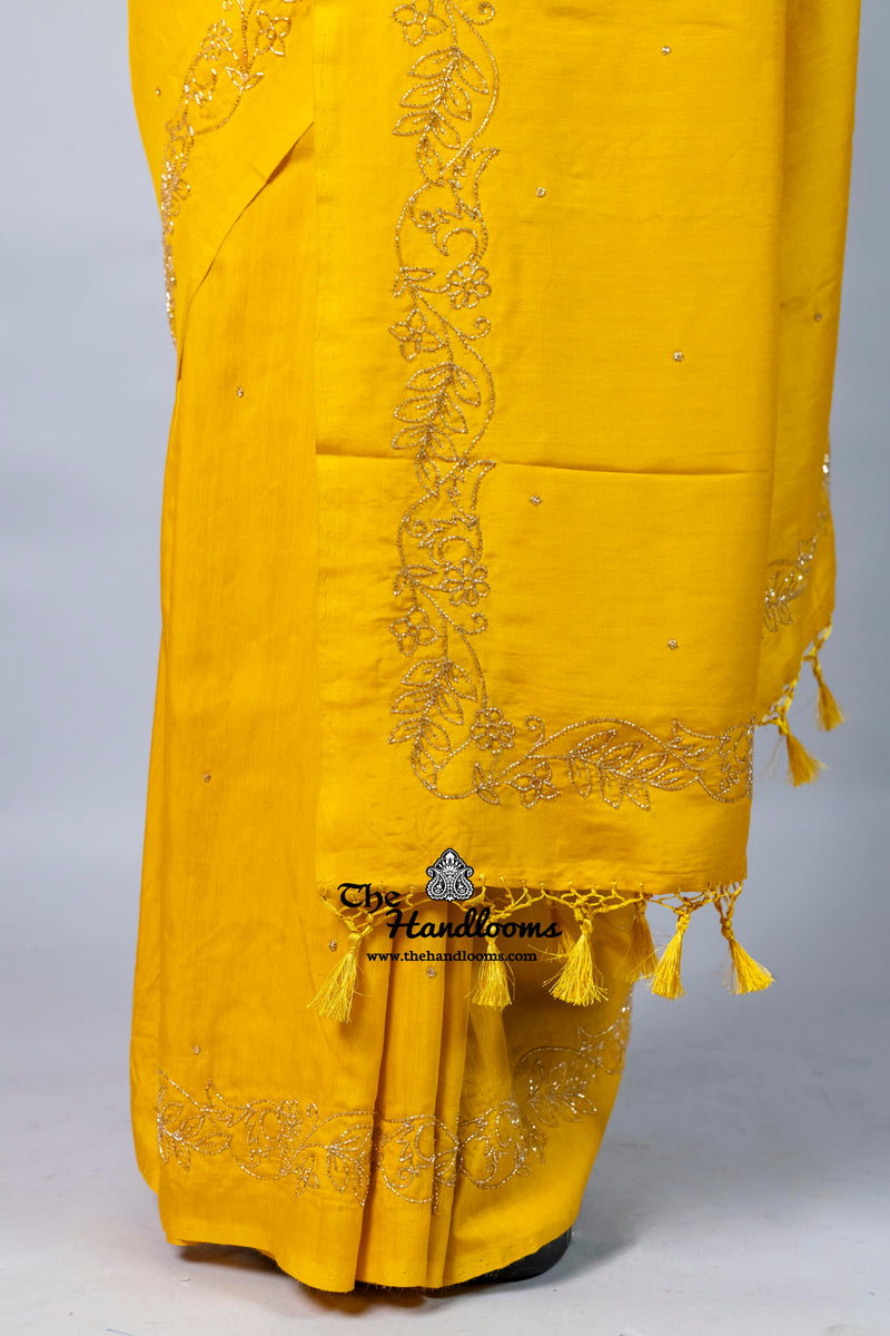 Pure Moonga Silk Handloom Banarasi Saree With Handwork