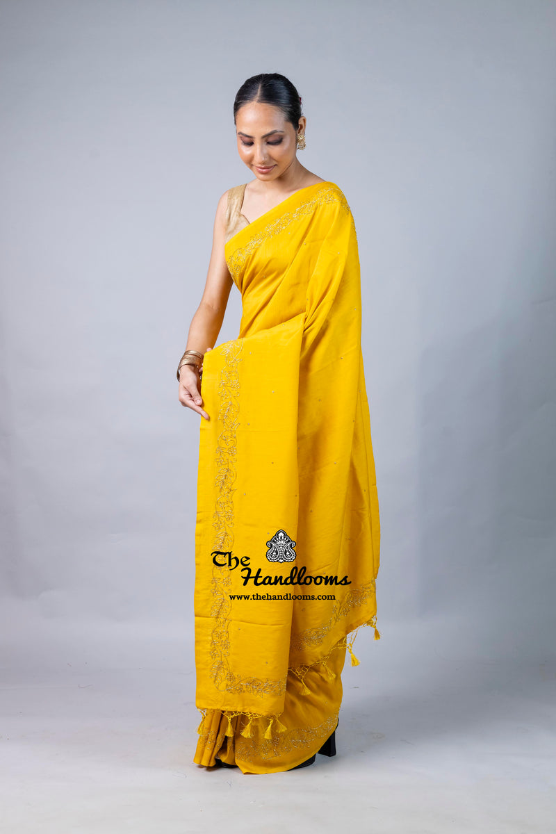 Pure Moonga Silk Handloom Banarasi Saree With Handwork