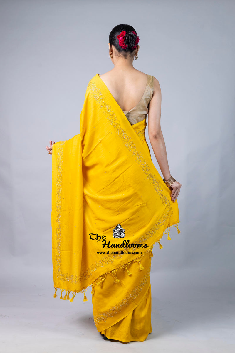 Pure Moonga Silk Handloom Banarasi Saree With Handwork