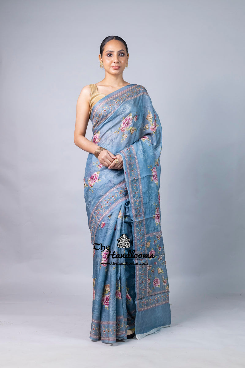 Pure Silk Handloom Banarasi Saree with Digital Print and Handwork