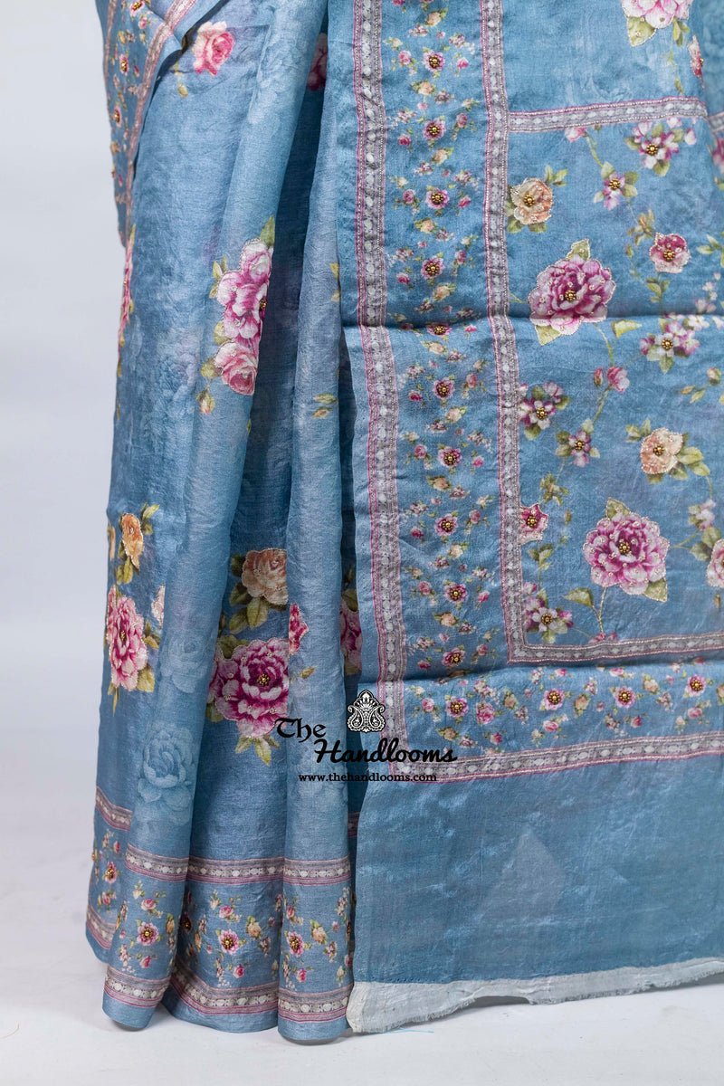 Pure Silk Handloom Banarasi Saree with Digital Print and Handwork