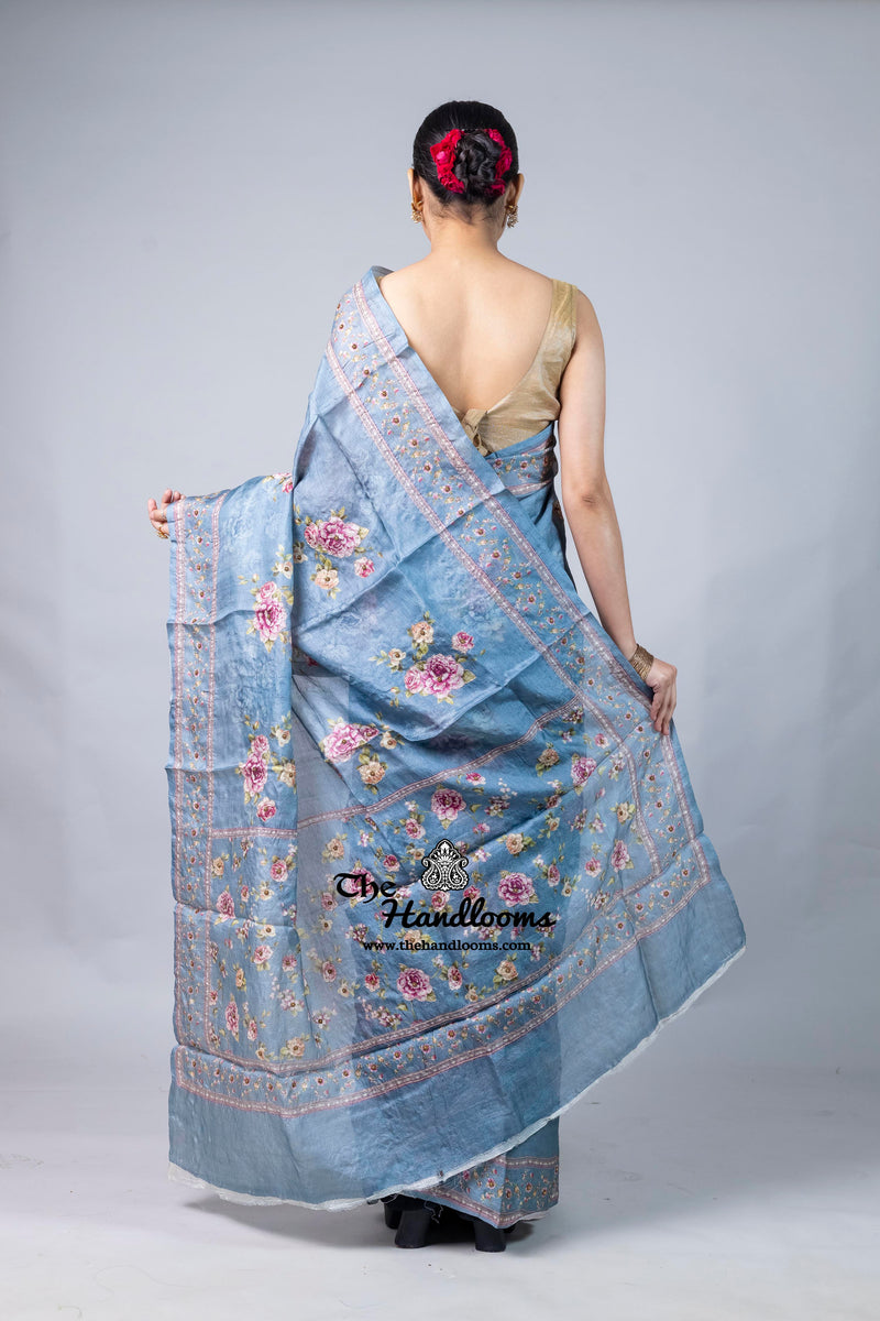Pure Silk Handloom Banarasi Saree with Digital Print and Handwork