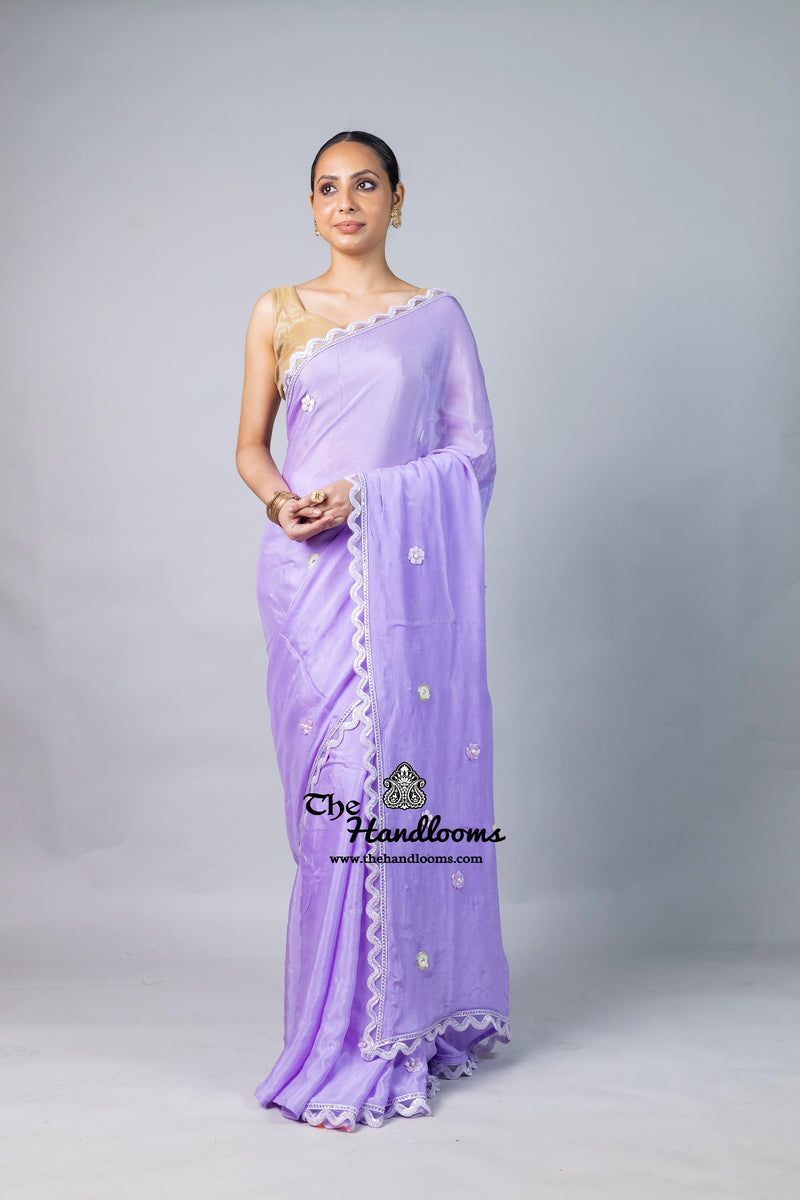 Pure Crepe Silk Handloom Banarasi Saree with Handwork