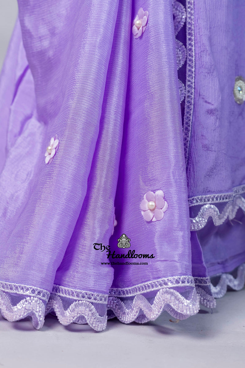 Pure Crepe Silk Handloom Banarasi Saree with Handwork