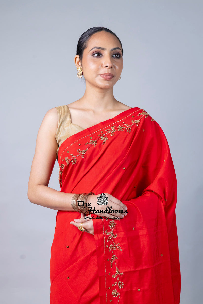 Pure Moonga Silk Handloom Banarasi Saree With Handwork