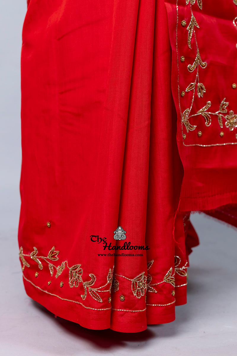 Pure Moonga Silk Handloom Banarasi Saree With Handwork