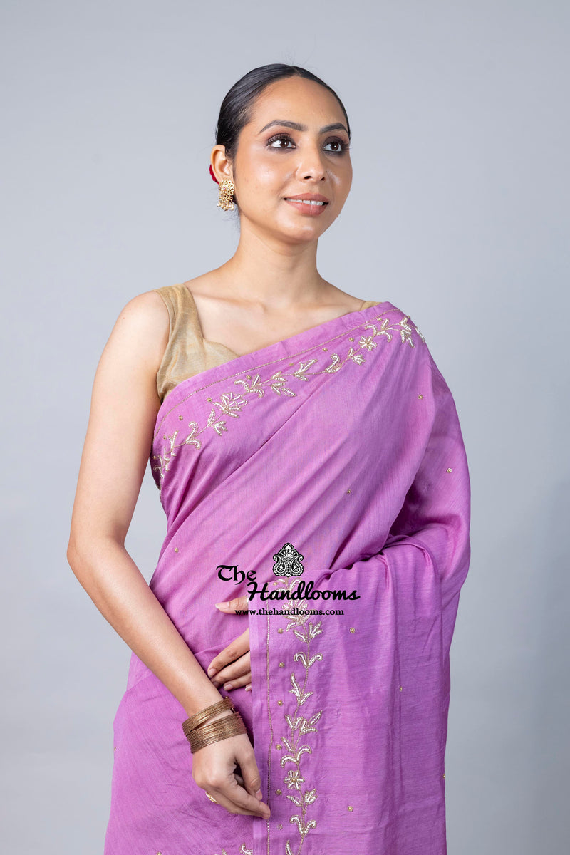Pure Moonga Silk Handloom Banarasi Saree With Handwork