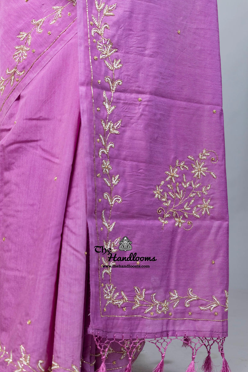 Pure Moonga Silk Handloom Banarasi Saree With Handwork