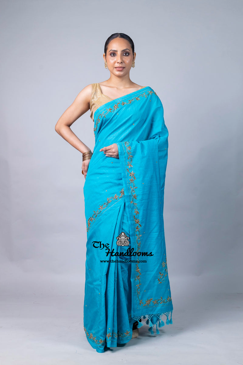 Pure Moonga Silk Handloom Banarasi Saree With Handwork