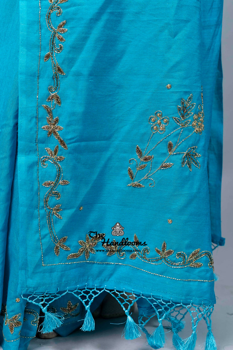 Pure Moonga Silk Handloom Banarasi Saree With Handwork