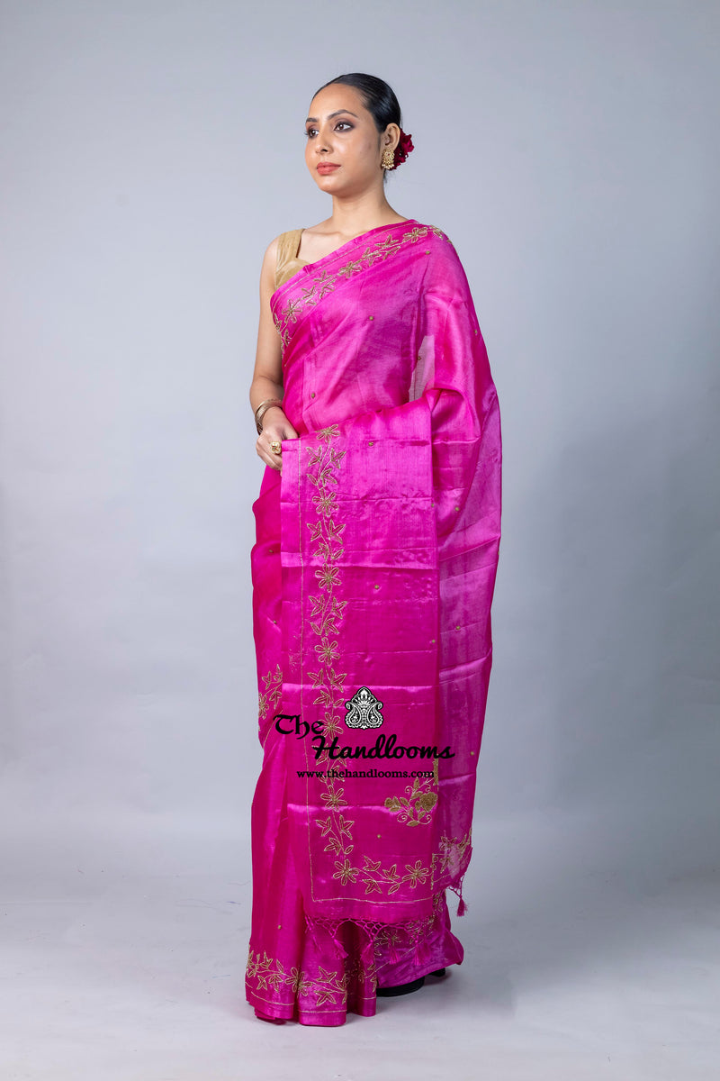 Pure Tussar Silk Handloom Banarasi Saree With Handwork