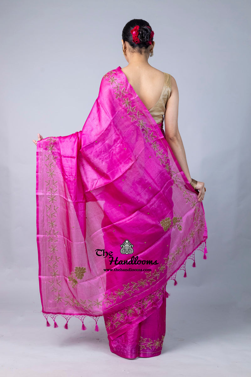 Pure Tussar Silk Handloom Banarasi Saree With Handwork