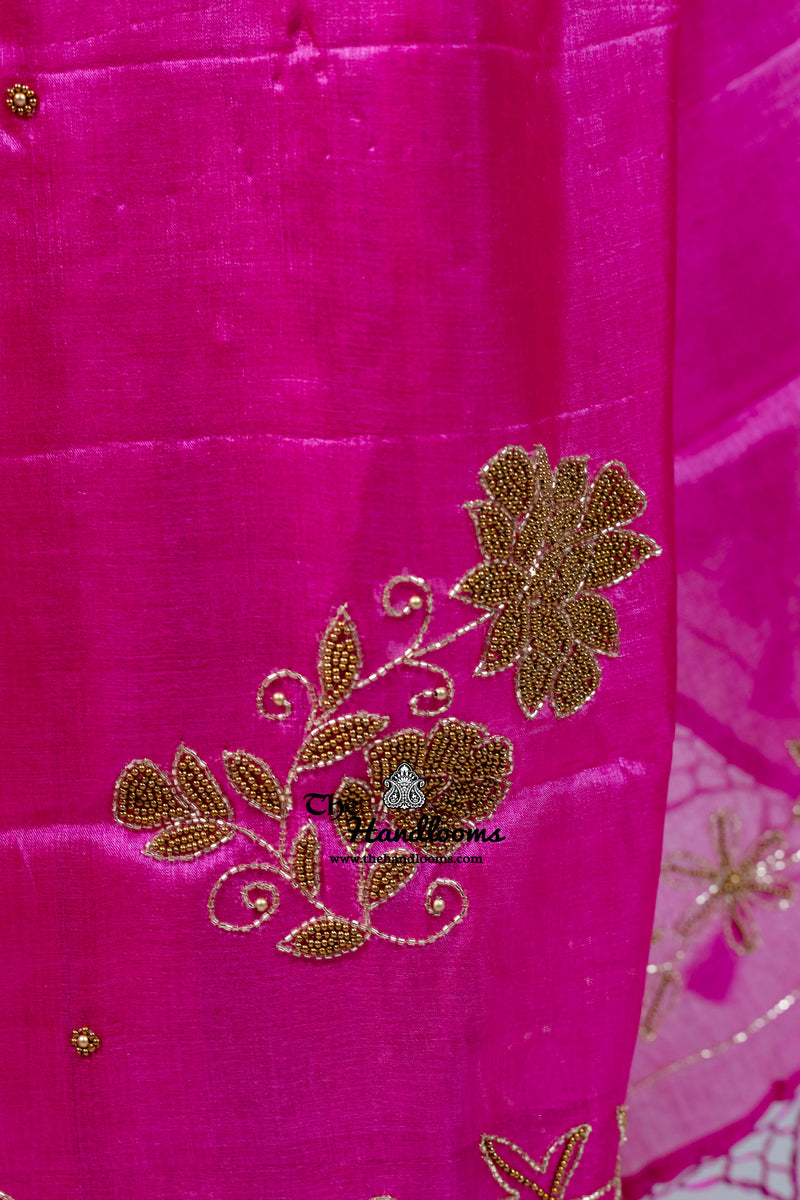 Pure Tussar Silk Handloom Banarasi Saree With Handwork