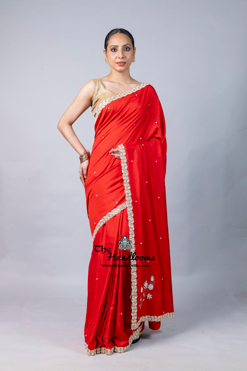 Pure Katan Chiniya Silk Handloom Banarasi Saree with Handwork