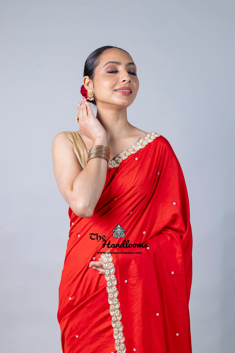 Pure Katan Chiniya Silk Handloom Banarasi Saree with Handwork