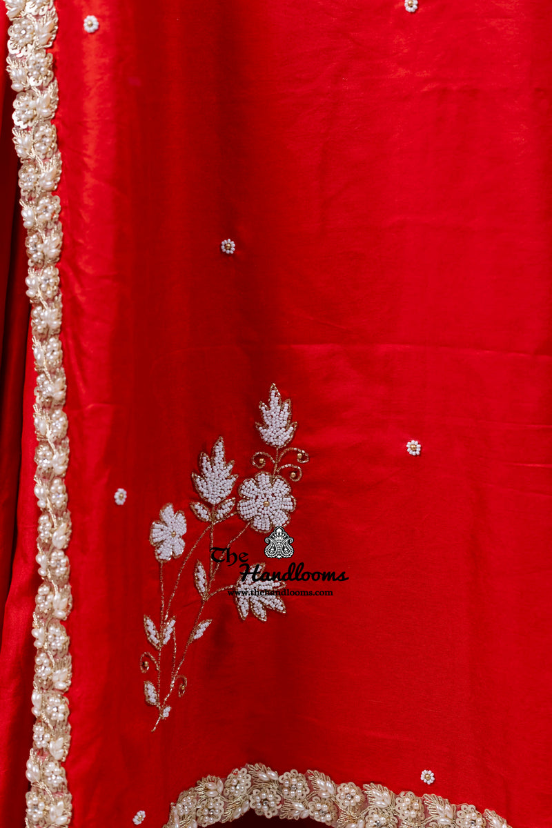 Pure Katan Chiniya Silk Handloom Banarasi Saree with Handwork