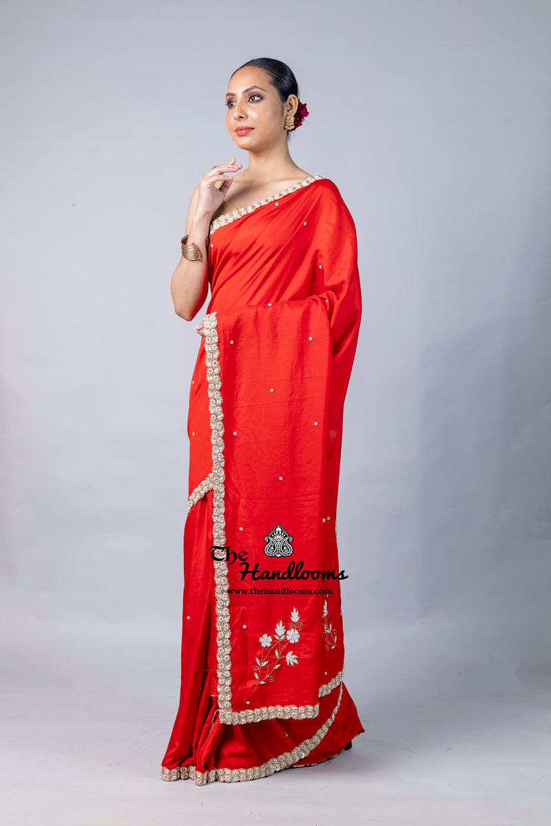 Pure Katan Chiniya Silk Handloom Banarasi Saree with Handwork