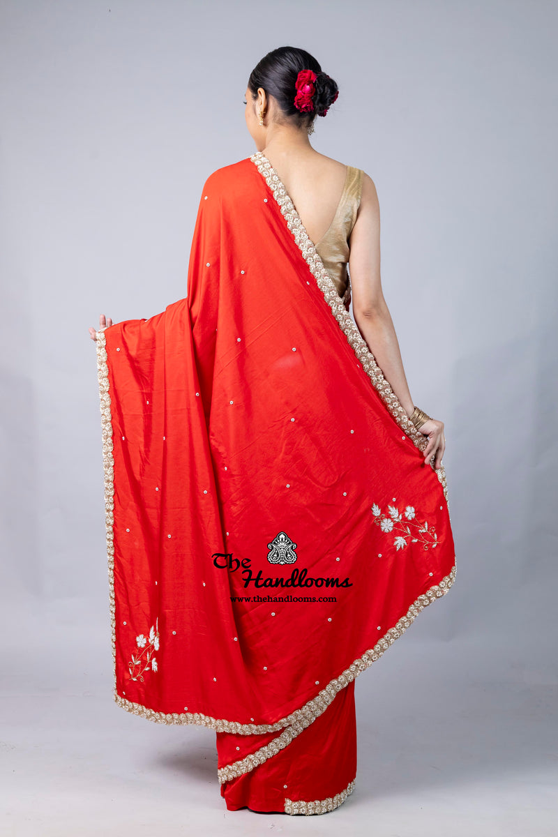 Pure Katan Chiniya Silk Handloom Banarasi Saree with Handwork