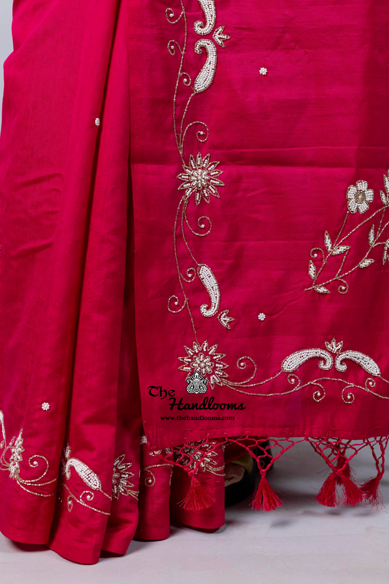 Pure Moonga Silk Handloom Banarasi Saree With Handwork